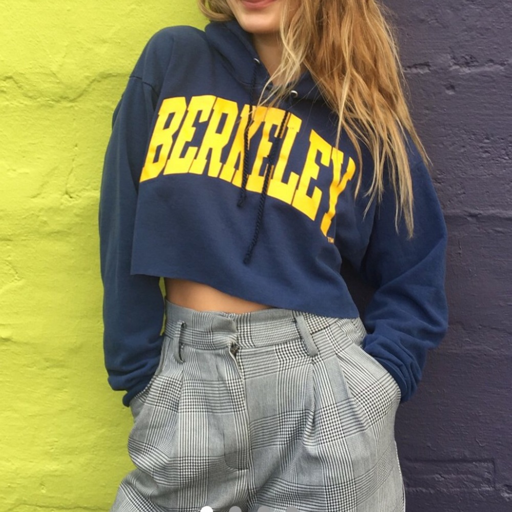 Berkeley crop sweatshirt blue navy yellow letter